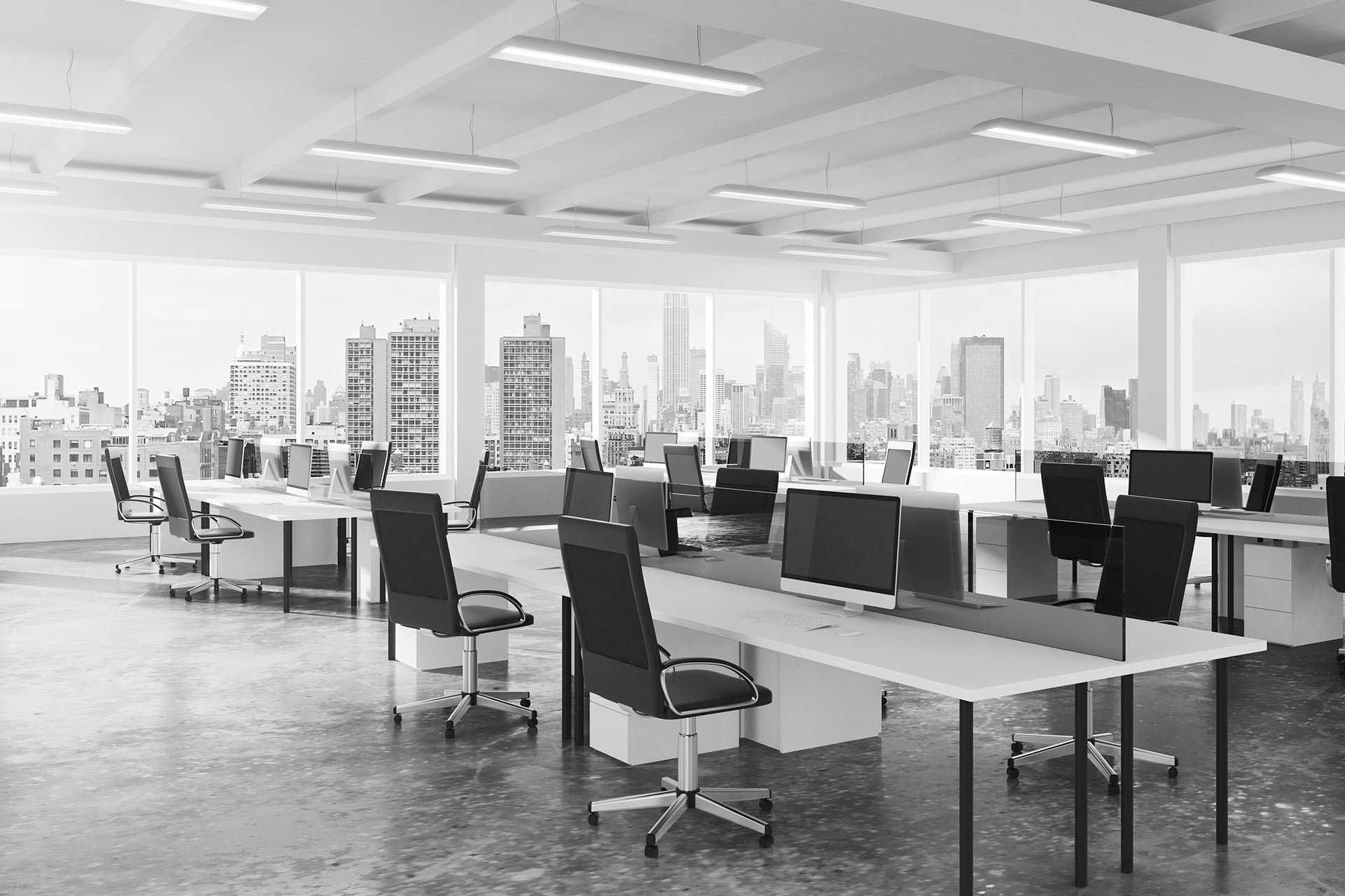 Modern open-plan office overlooking the city